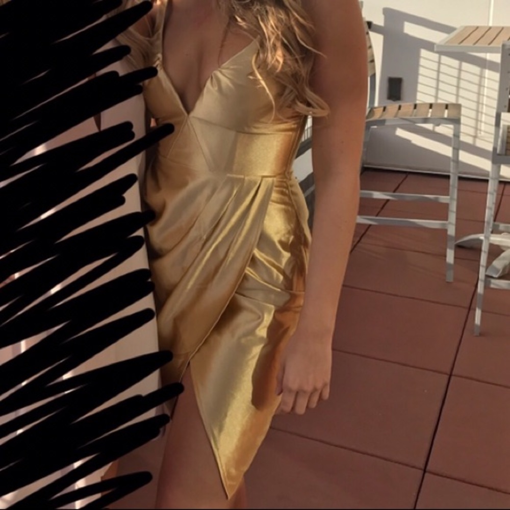 Low Cut Gold Cocktail Dress